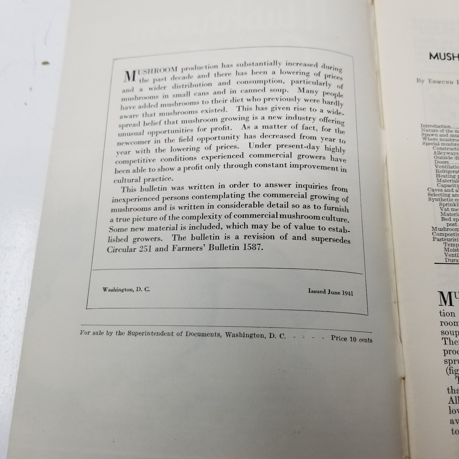 Mushroom Growing 1941 Farmers’ Bulletin Booklet 1875 USDA Photos Charts