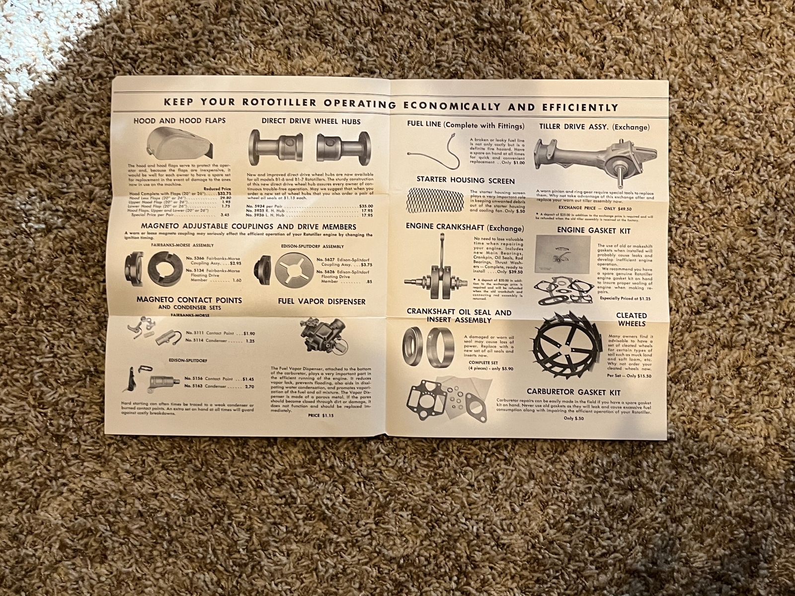 1960’S FRAZER FARM EQUIPMENT, “ROTOTILLER” GENUINE FACTORY PARTS LIST