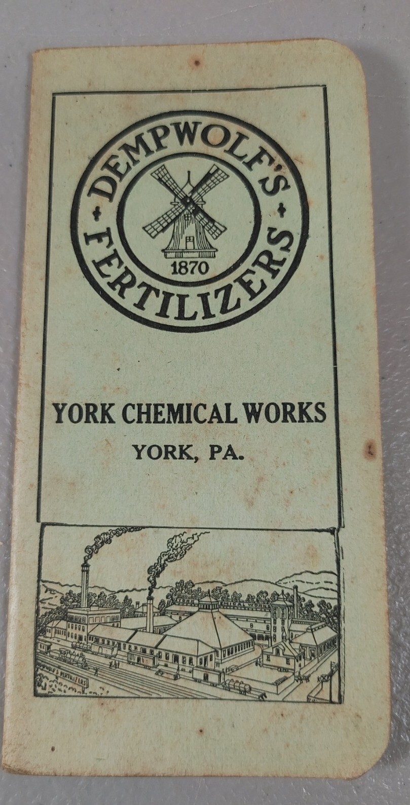 Vtg 1943 1944 Dempwolf’s Fertilizers Pocket Notebook York Chemical Works PA ww2