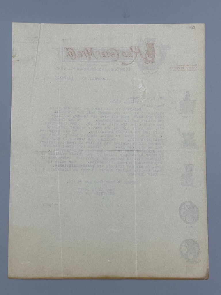 1915 RED CHIEF MILL Corn Sheller FARM Advertising Antique Letter LOUISVILLE KY