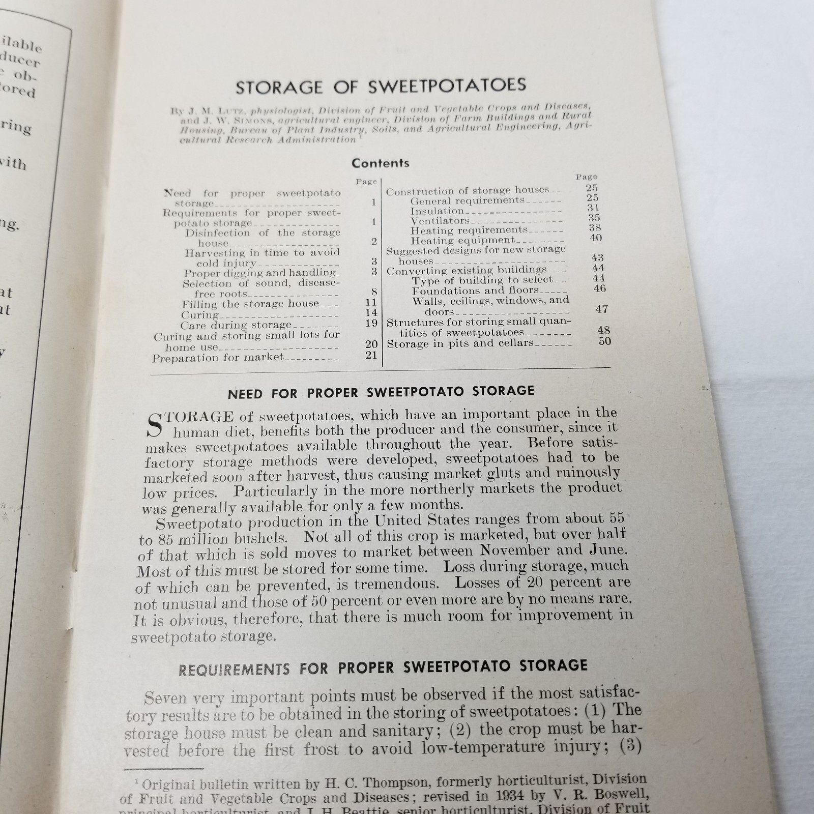 Storage of Sweet Potatoes 1948 Farmers’ Bulletin Booklet 1442 USDA Photos Charts