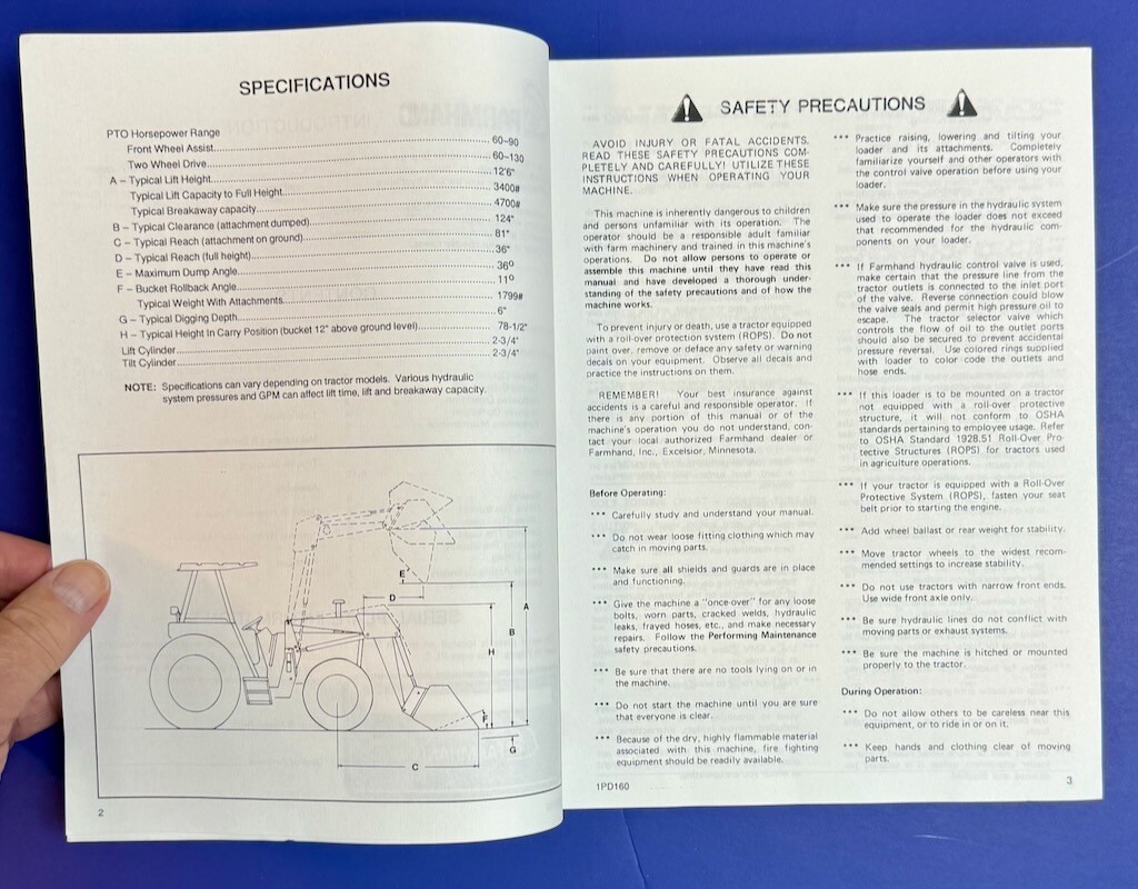 Farmhand XL 940 Loader Parts Setup & Operators Manual