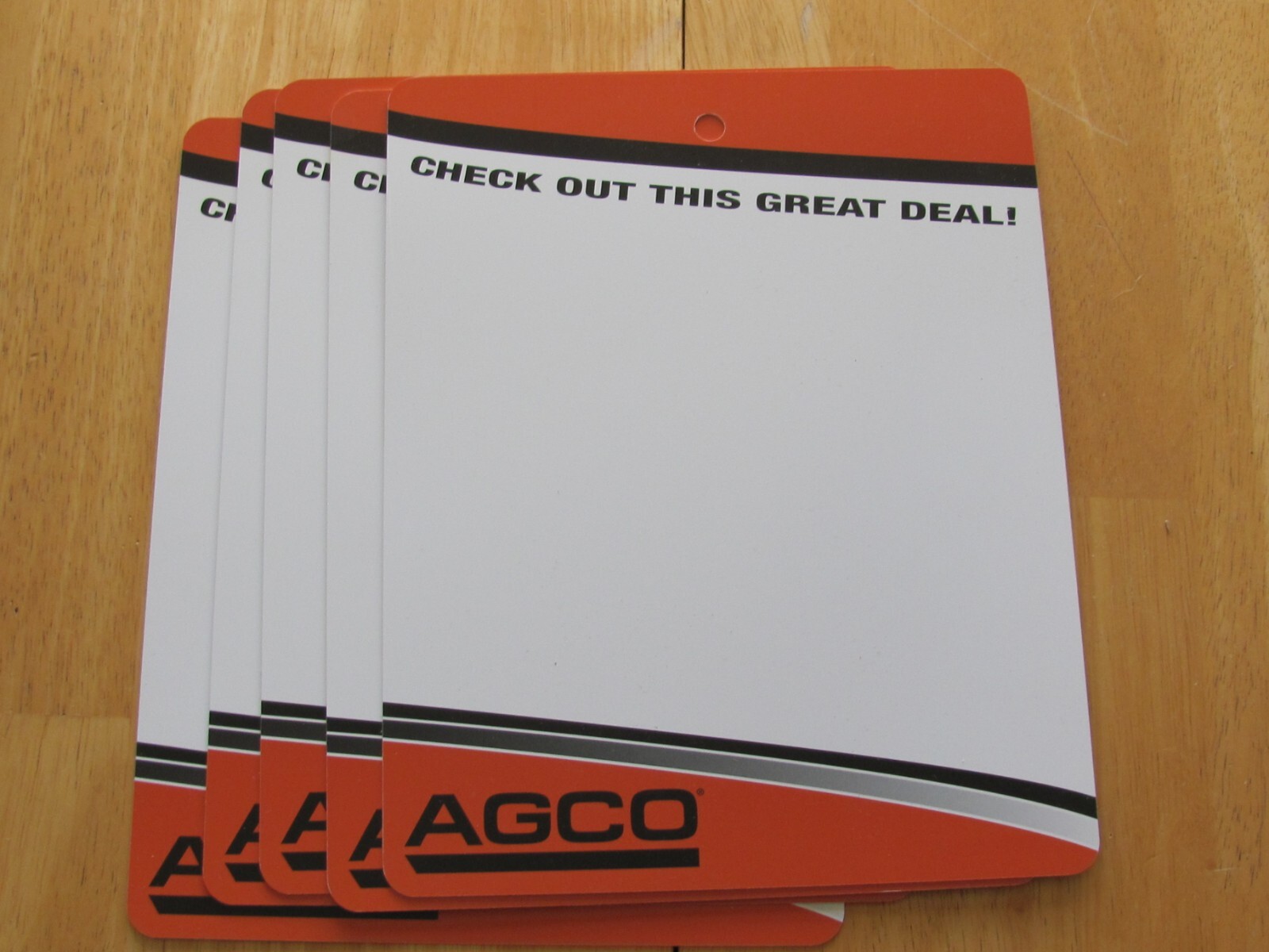 AGCO 5 FARM EQUIPMENT SALES HANG TAGS SIGN 10″ & DECAL COME ON IN DEALERSHIP