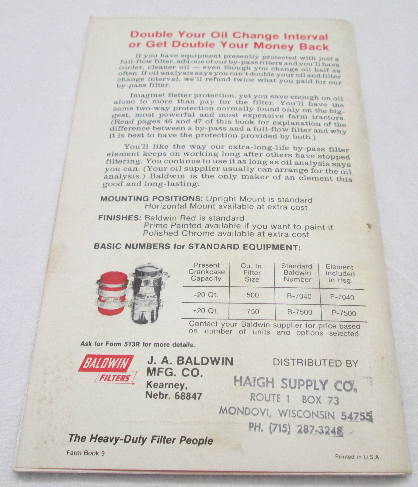 Baldwin Filters Booklet Farm Equipment Maintenance 1979 Edition Heavy Duty