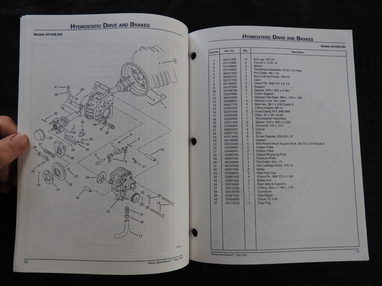 ARIENS GRAND SIERRA 038-GS22 303-GS22H LAWN TRACTOR PARTS CATALOG MANUAL