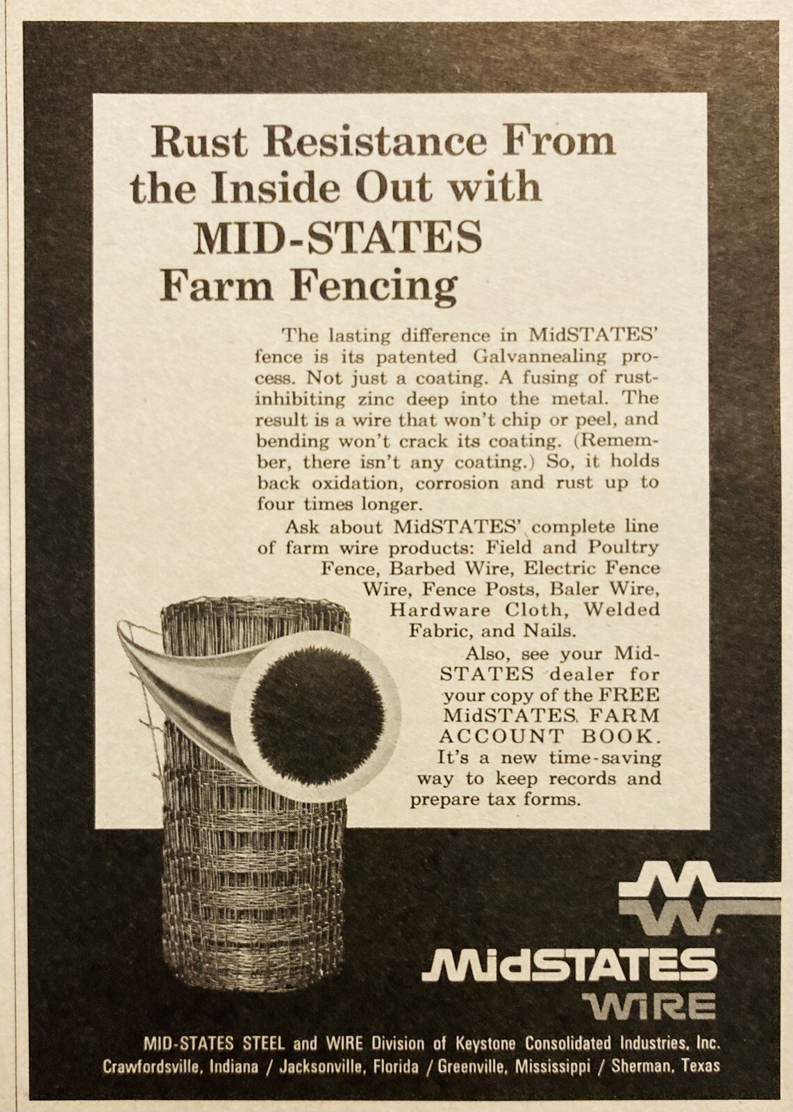 1969 AD.(XH79)~MID-STATES STEEL & WIRE, CRAWFORDSVILLE, IND. FARM FENCING