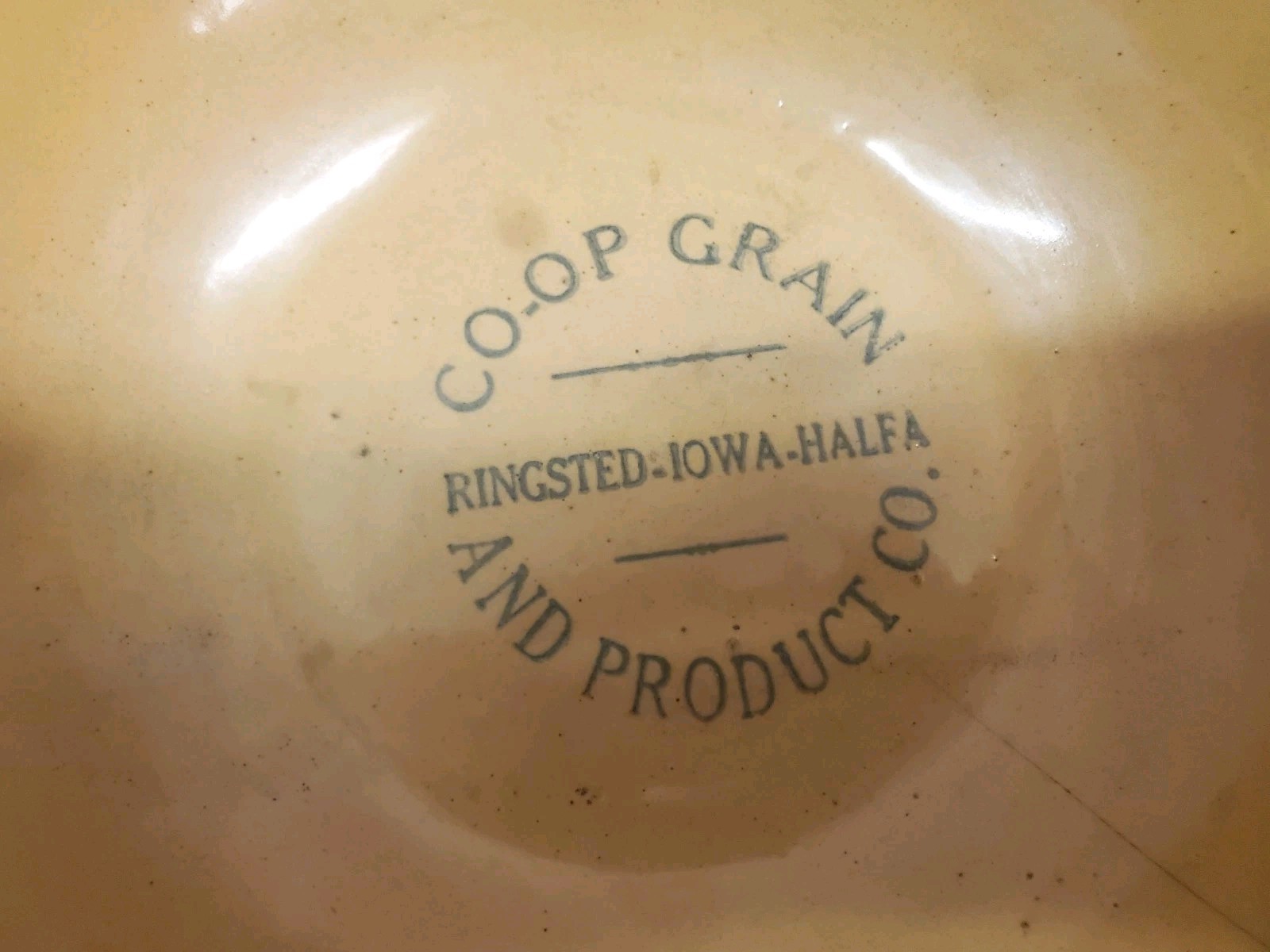 9″ Stoneware Bowl Co-op Grain And Product Company Ringstead Halfa Iowa Cracked