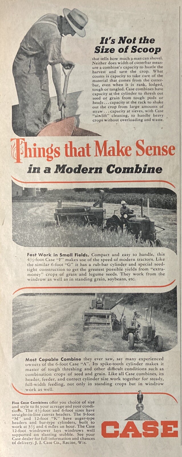 1945 AD.(XF20)~J.I. CASE CO. RACINE, WISC. CASE COMBINES