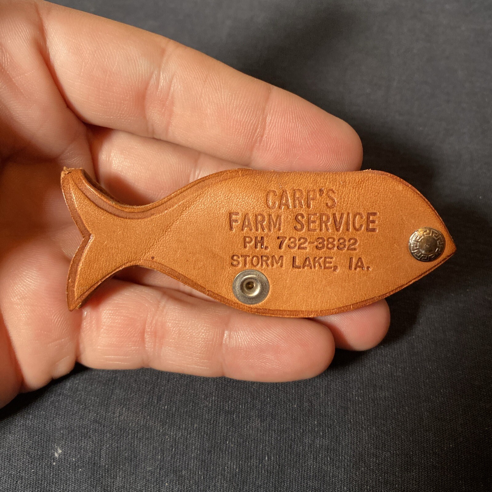 Vintage Carp Farm Service Storm Lake Iowa keyholder leather