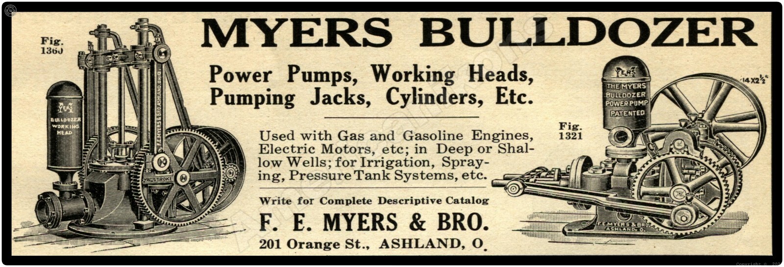 1910 F.E. Meyers Bulldozer Pump, Engine New Metal Sign: 6 x 18″ Long -Ships Free