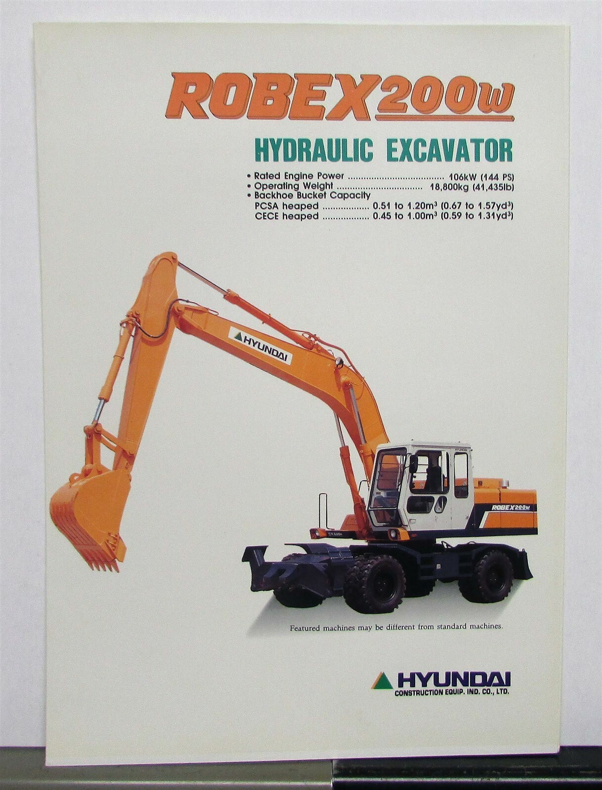 1993 Hyundai Robex 200W Hydraulic Excavator Specs Construction Sales Brochure