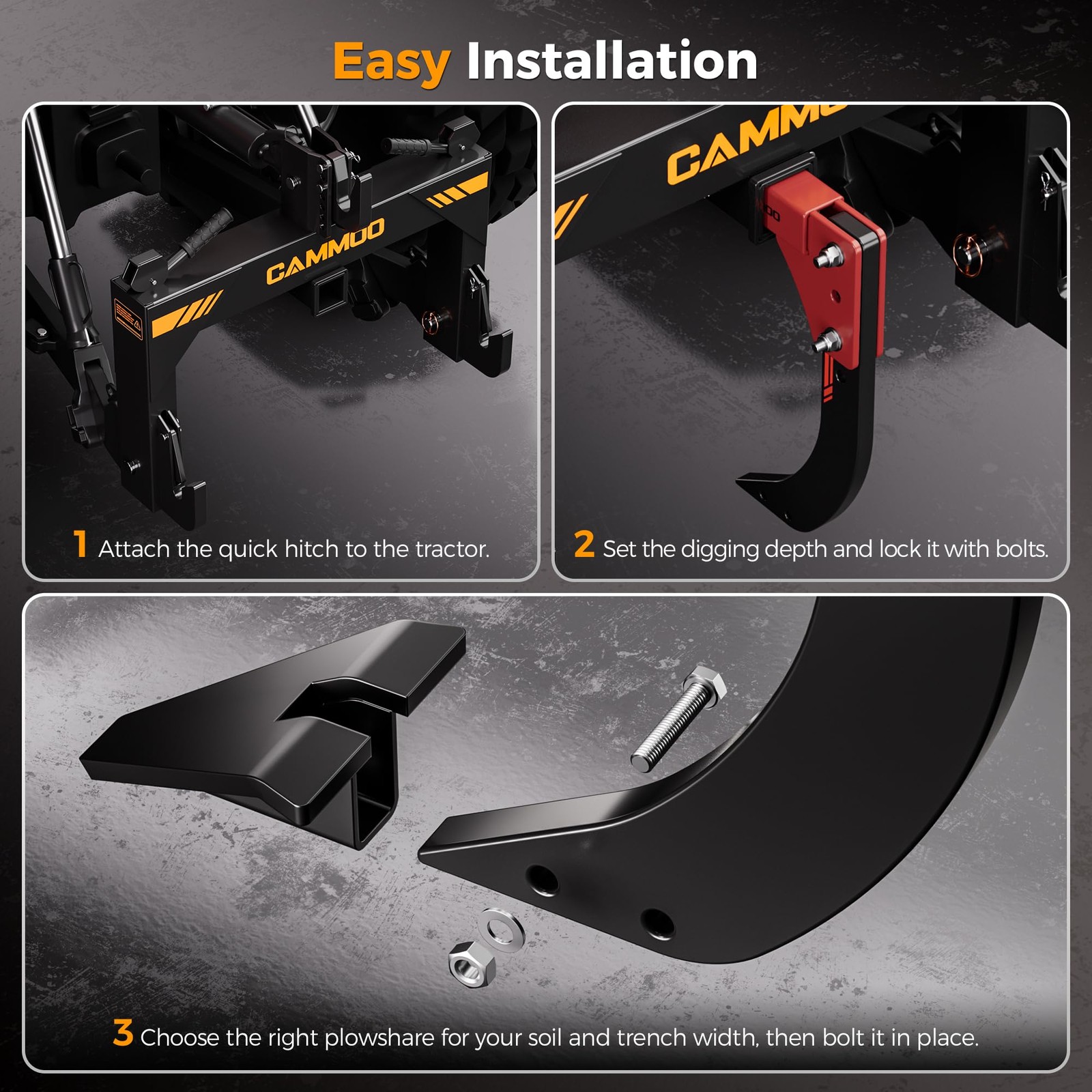 CAMMOO Hitch Mounted Trencher Ripper, 2″ Receiver, Red