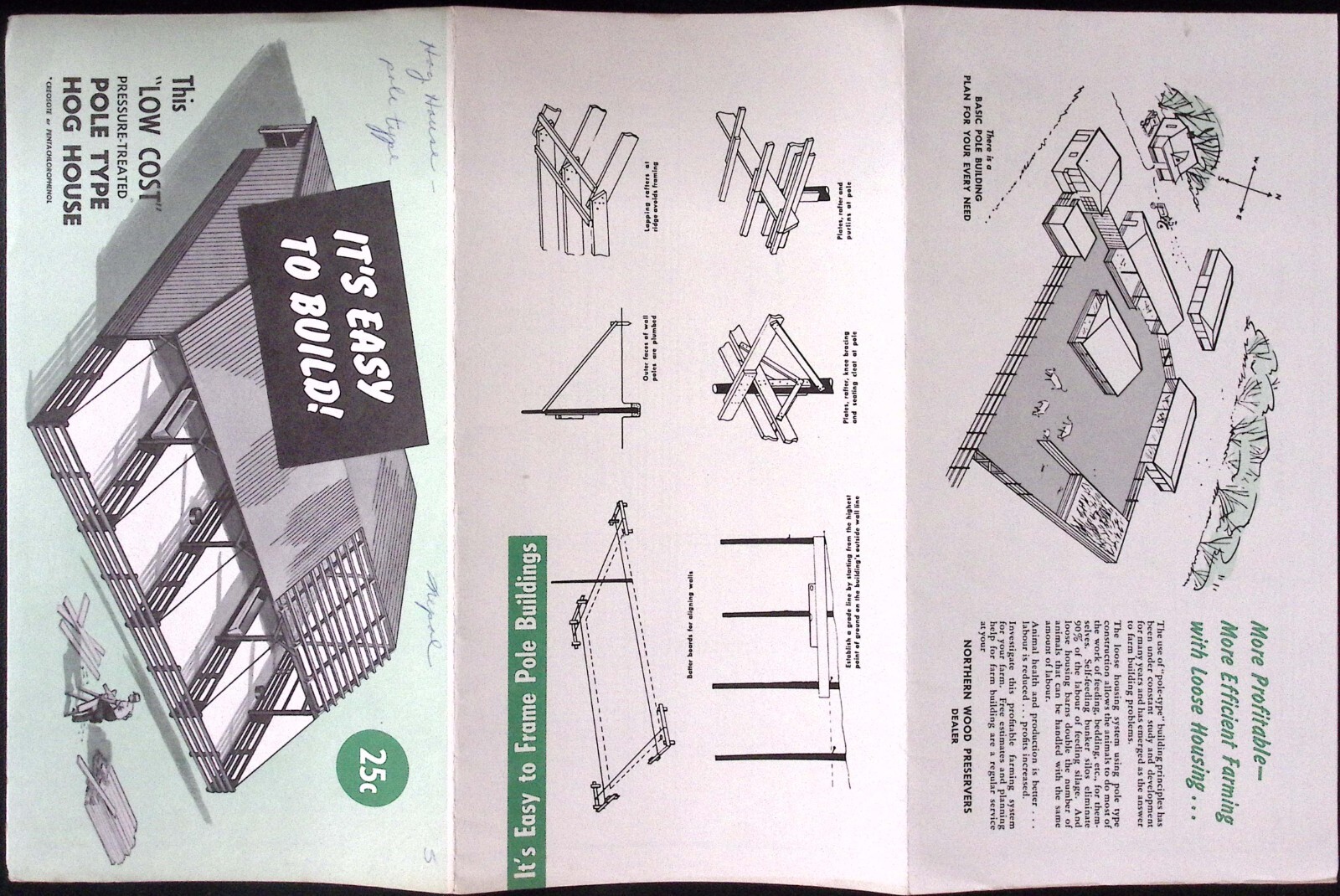 1950s Low Cost Pole Type Hog House Northern Wood Preservers Brochure