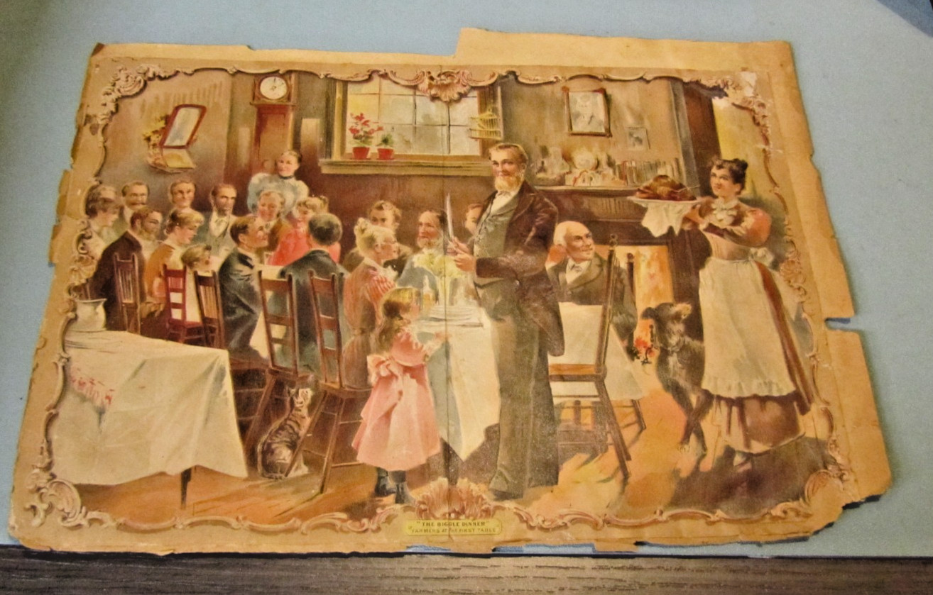 1890’s The Biggle Dinner Farmers at the First Table Victorian Color Litho + Card