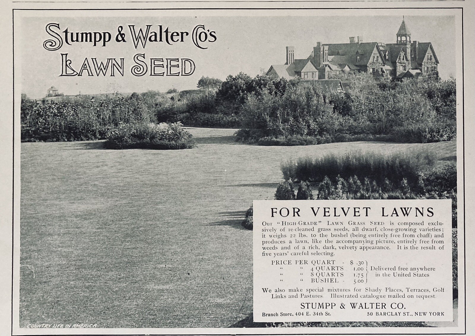 1903 AD.(XH47)~STUMPP & WALTER CO. NYC. “HIGH-GRADE” LAWN SEED