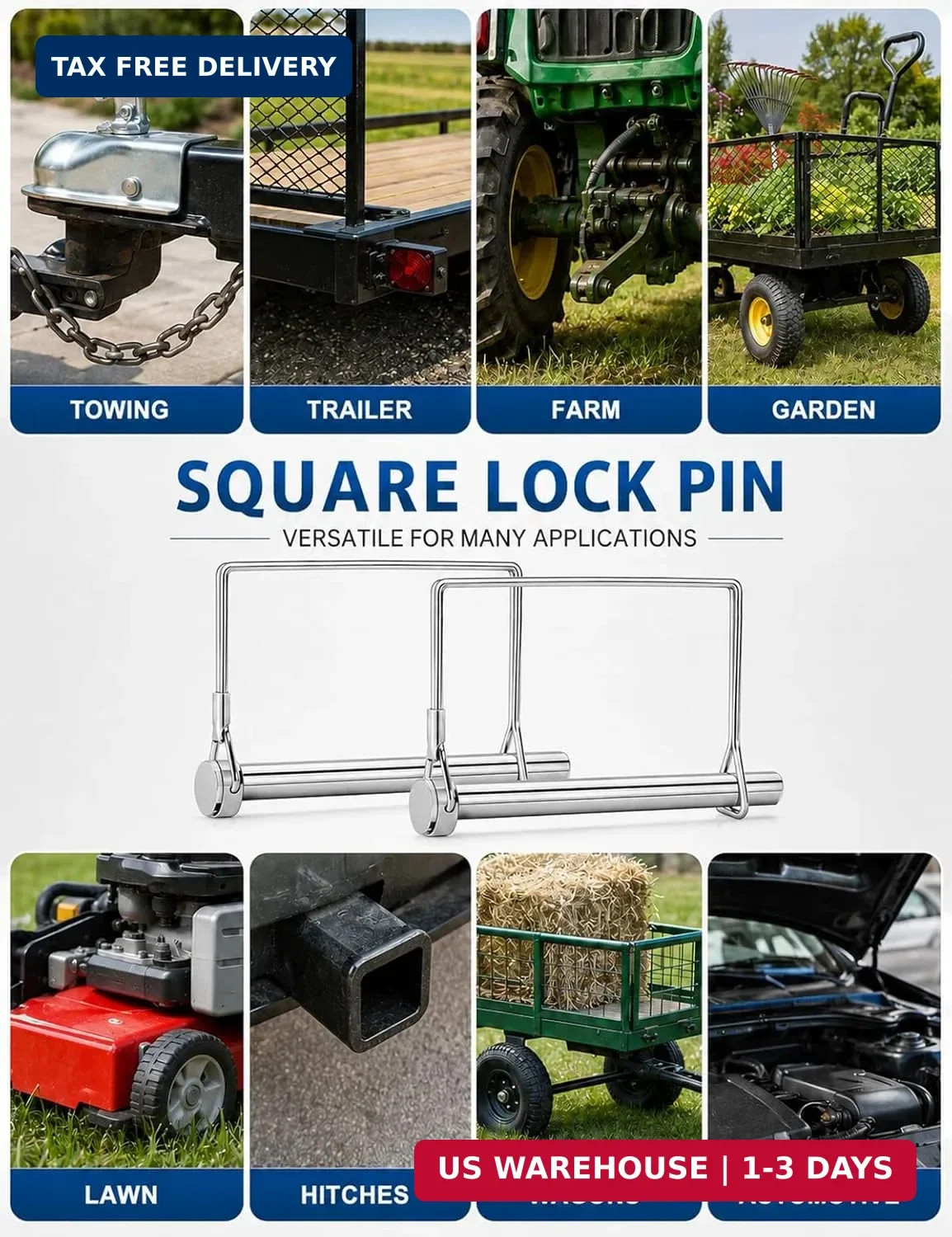 5 Pack Square Trailer Pin 1/4 inch x 2-3/4 inch, Heavy Duty Shaft Locking Pin