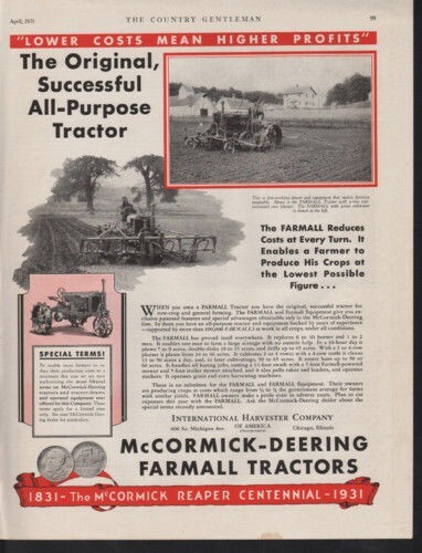 1931 INTERNATIONAL HARVESTER TRACTOR FARMALL MCCORMICK DEERING AGRI AD 12801