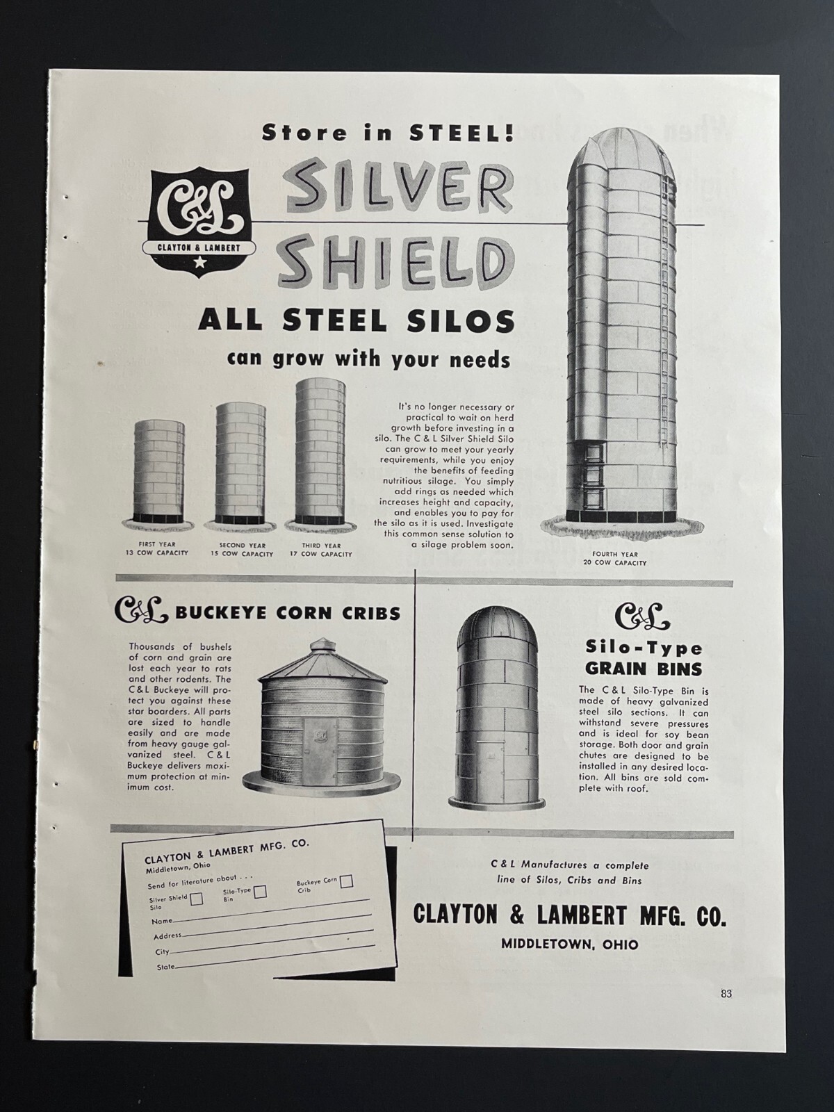 1950s Clayton & Lambert Silos -Original Print Advertisement (9.5in x 13in)