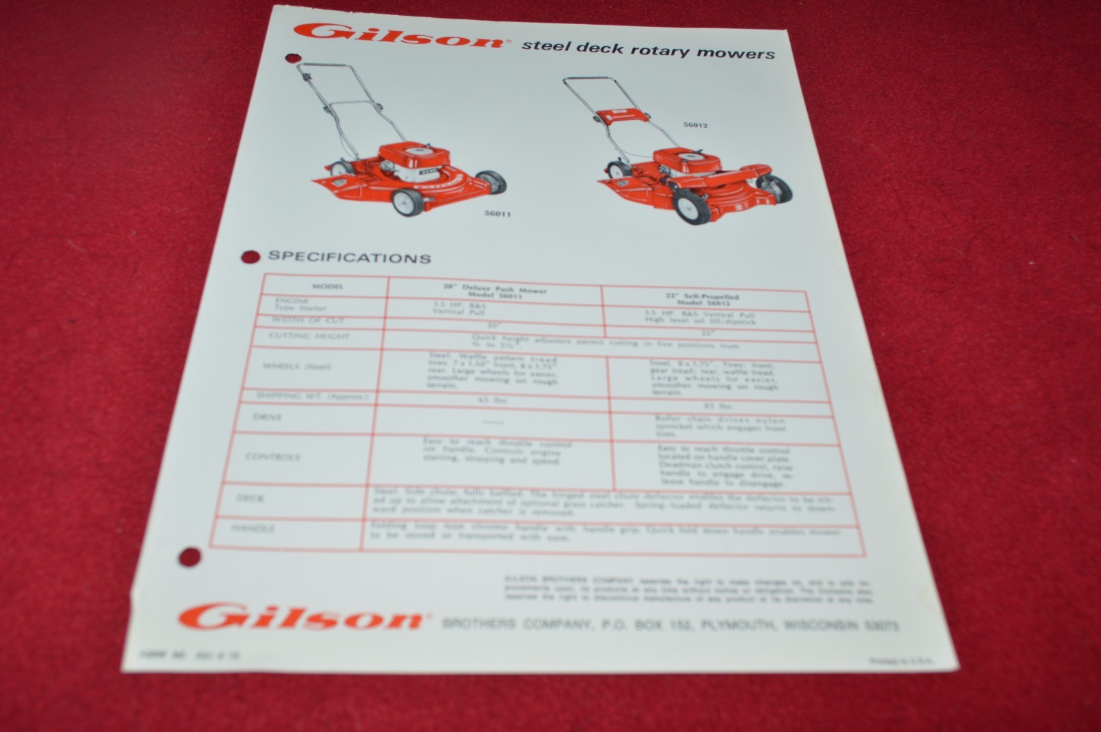 Gilson Steel Deck Rotary Push Mower Dealer’s Brochure YABE15