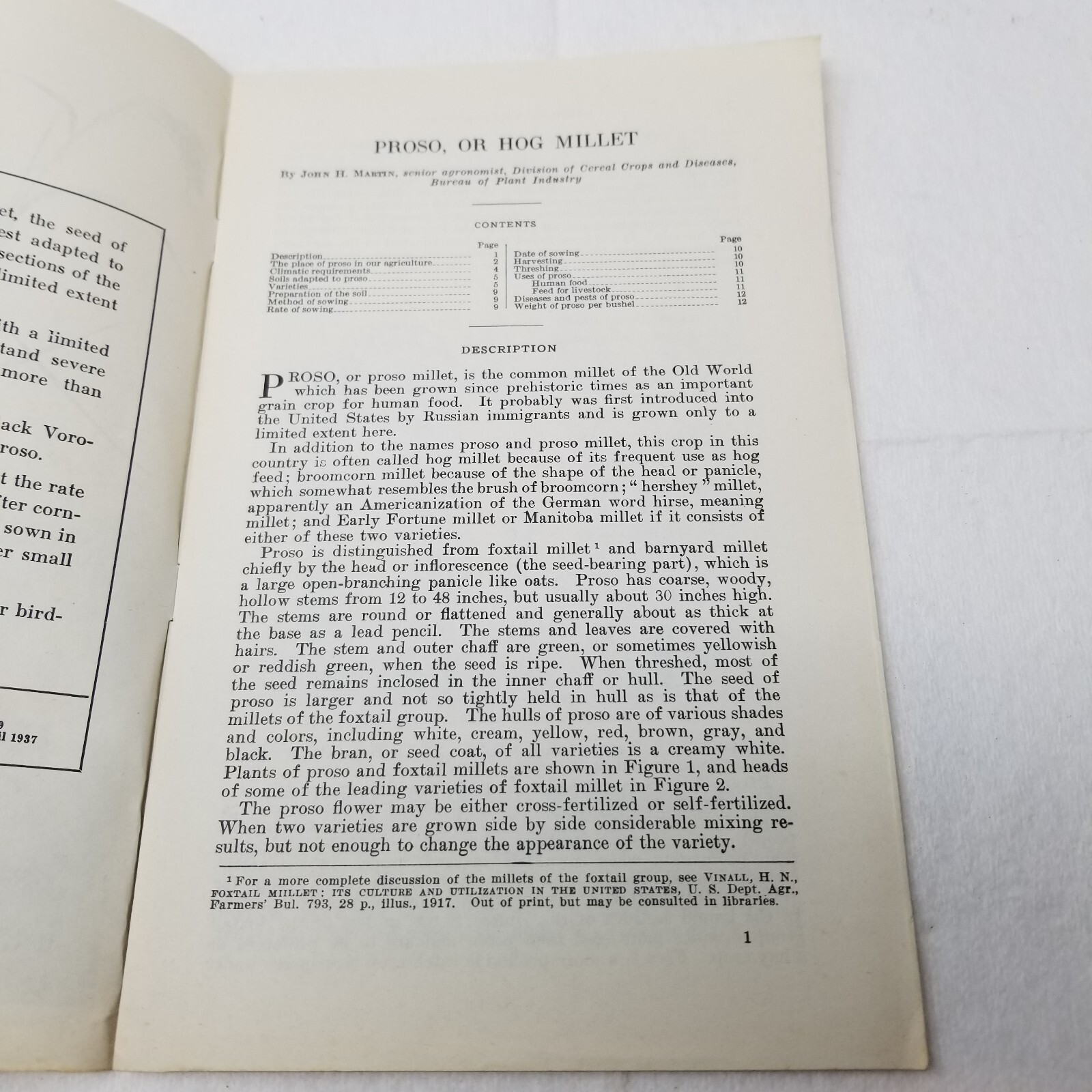 Proso Hog Millet 1937 Farmers’ Bulletin Booklet 1162 USDA Photos Charts