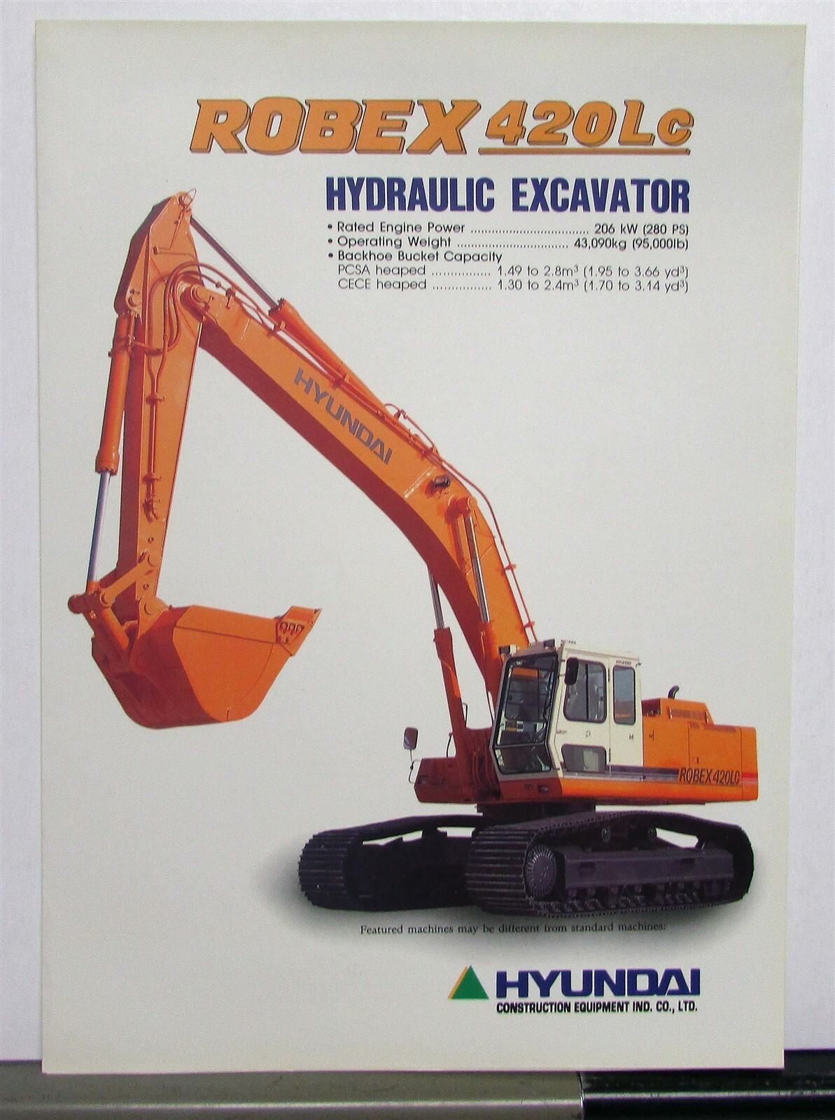 1993 Hyundai Robex 420LC Hydraulic Excavator Specs Construction Sales Brochure