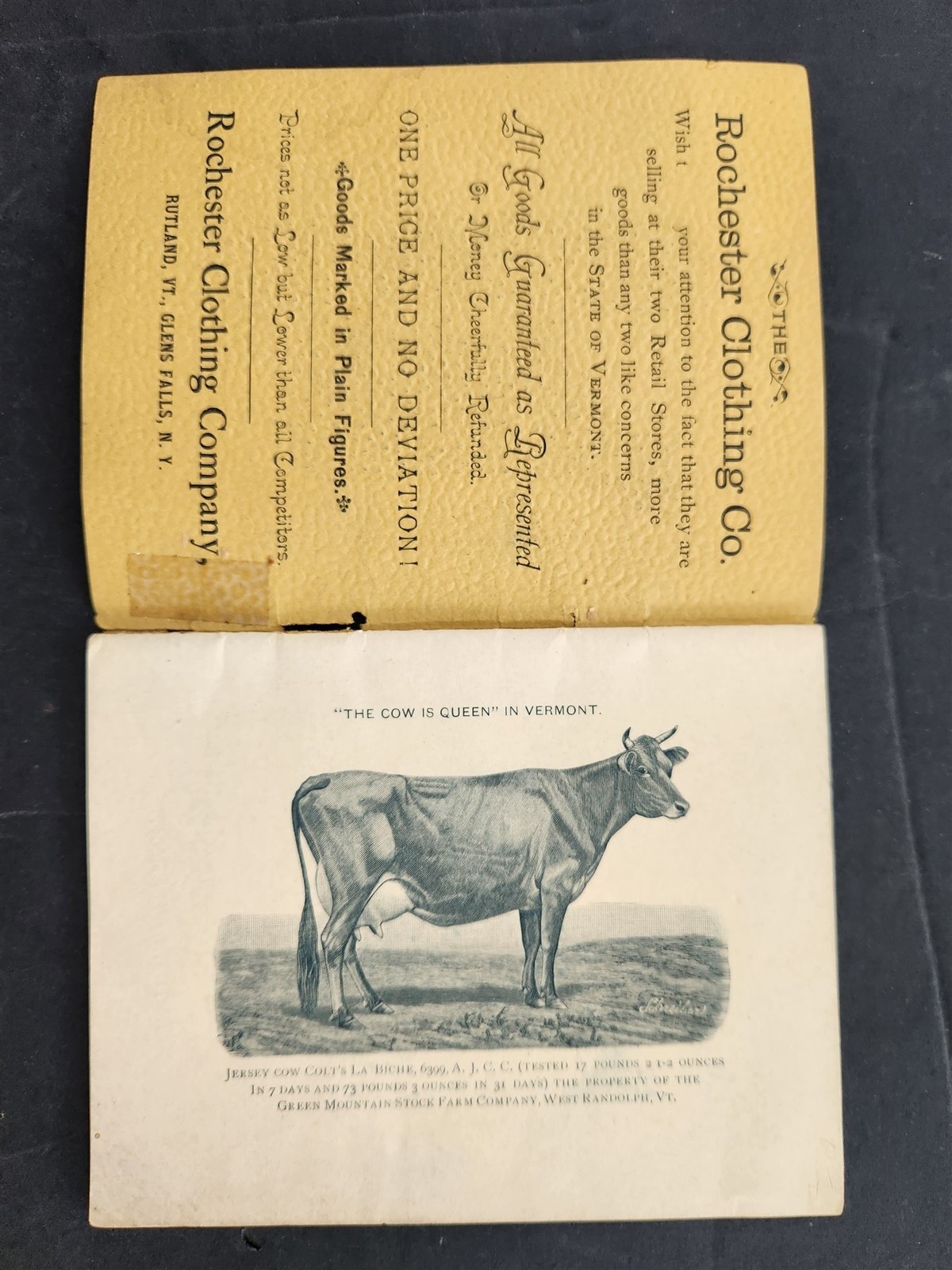 1890 antique VERMONT DAIRYMEN’S ASSOC w ADS PROGRAM EXHIBIT 29th annual meeting