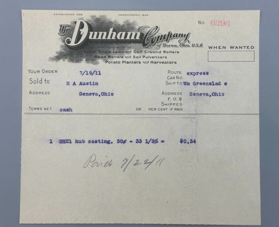 1909 Dunham ROAD ROLLER Antique FARM MACHINERY Advertising Letter BEREA Ohio
