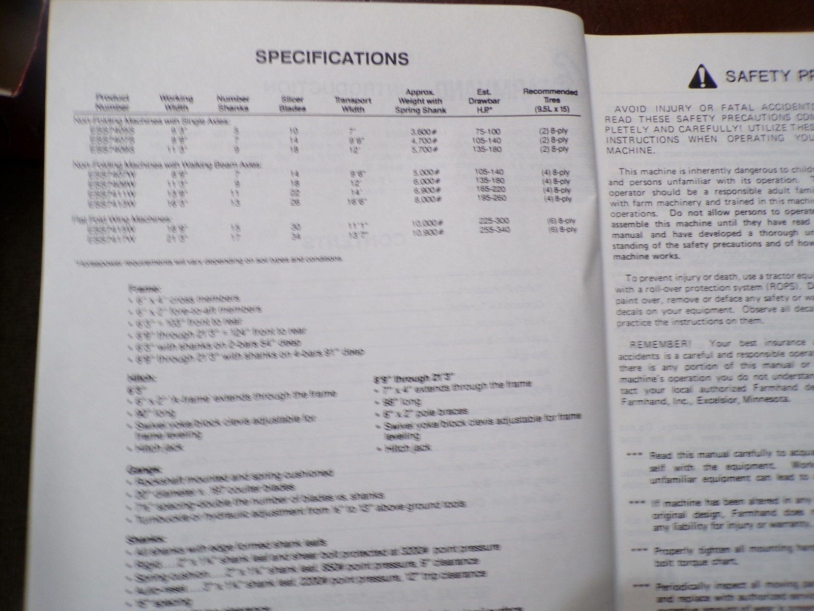 Farmhand SS7400 Soil Saver, model F551-B Operator’s/Parts Manual 1990