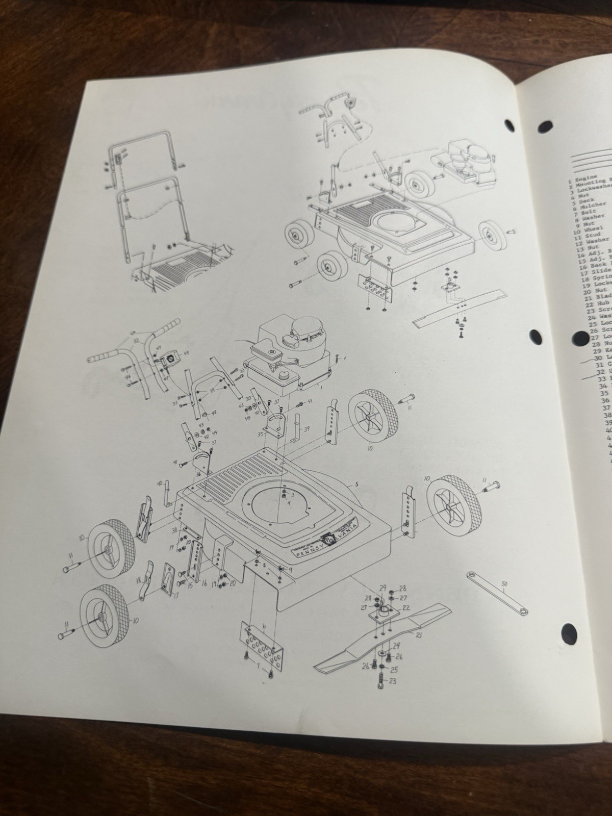 Pennsylvania Lawn Products Steel Deck Rotary Mower Parts Identification Chart