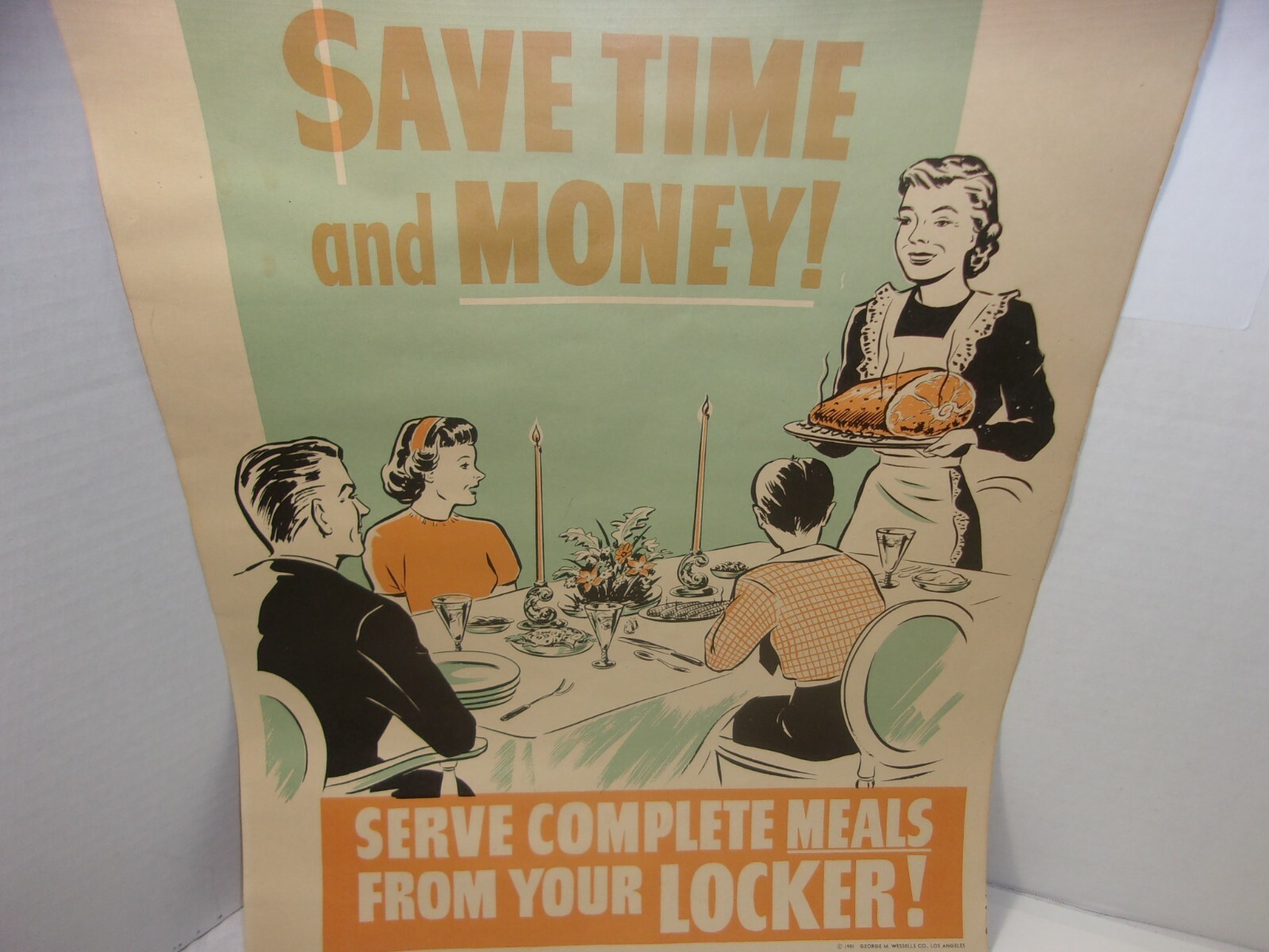 Meat Locker Butcher Shop Advertising Farm Cattle Beef 1950’s Vintage Sign Poster