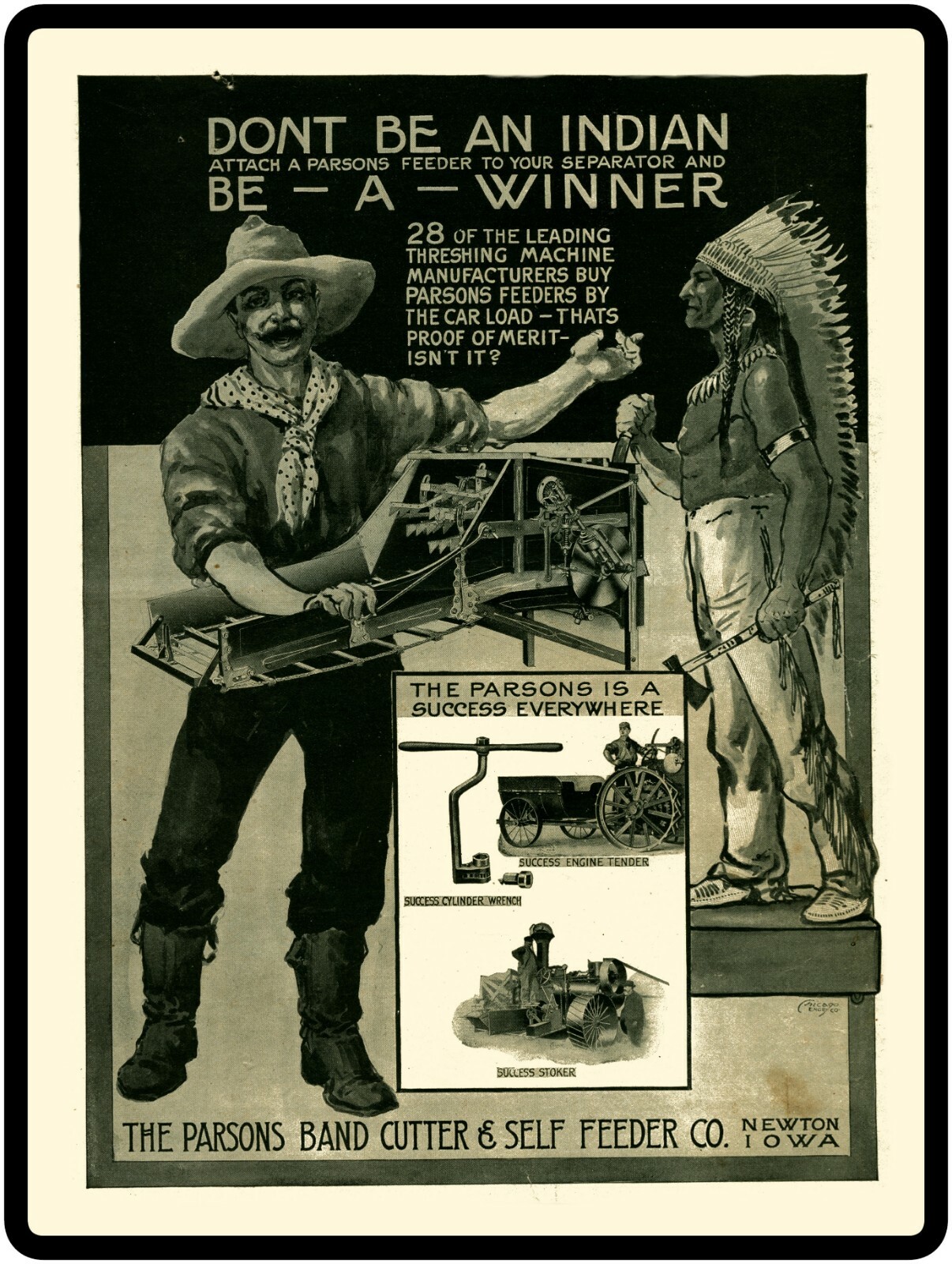 1903 Parsons New Metal Sign: Newton, Iowa, Don’t Be an Indian LARGE SIZE 12 x 16