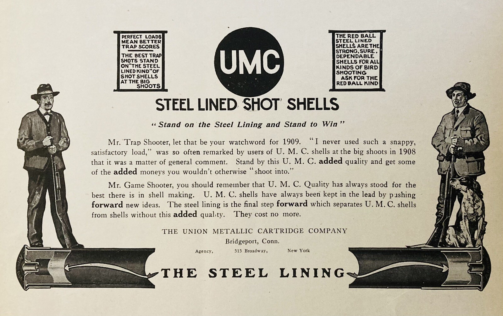 1909 AD.(XH77)~UNION METALLIC CARTRIDGE CO. BRIDGEPORT, CONN. STEEL SHOT SHELLS