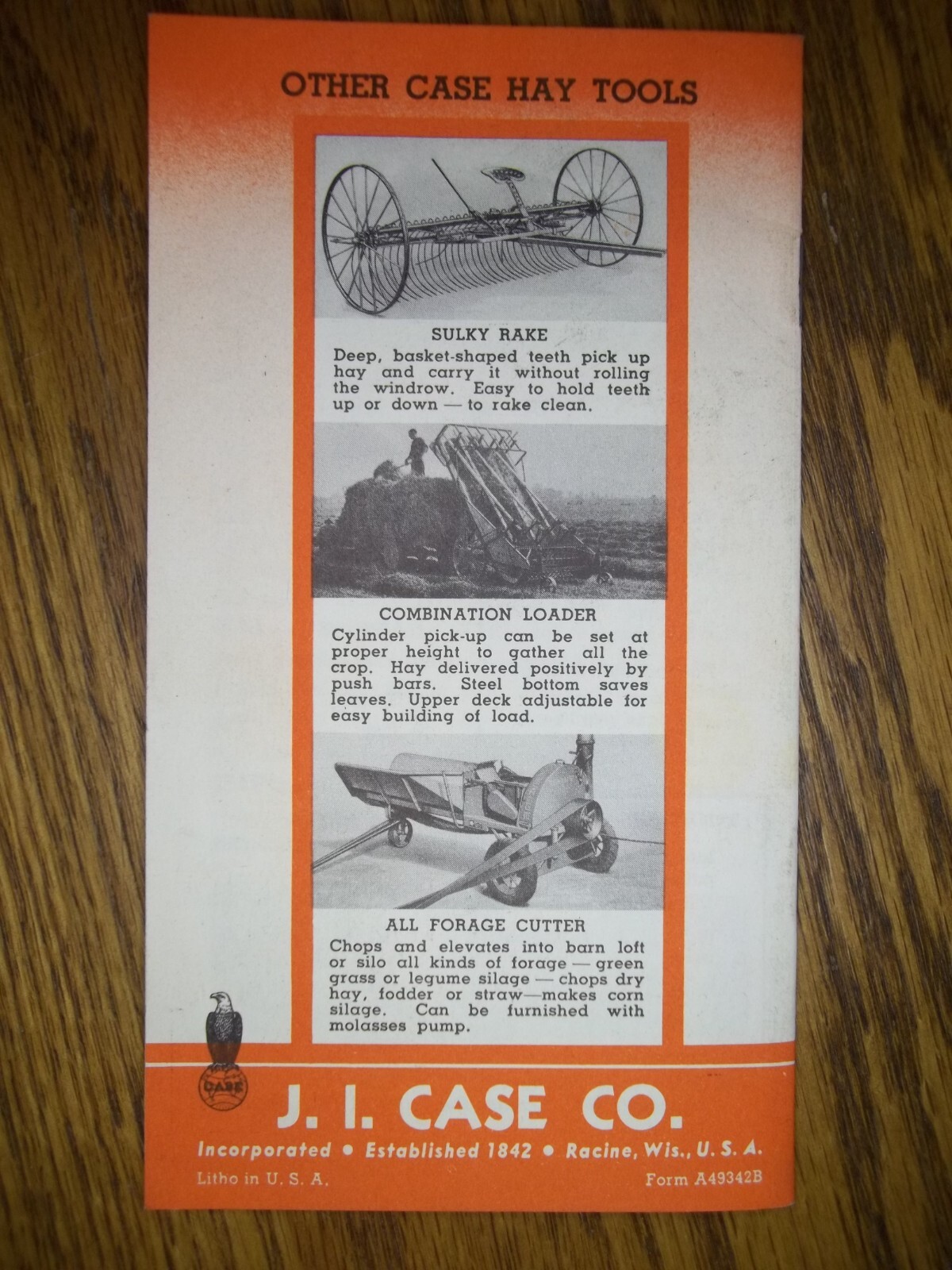vintage J.I. Case co. hay making equipment Sulky Rake, all forage cutter 4H