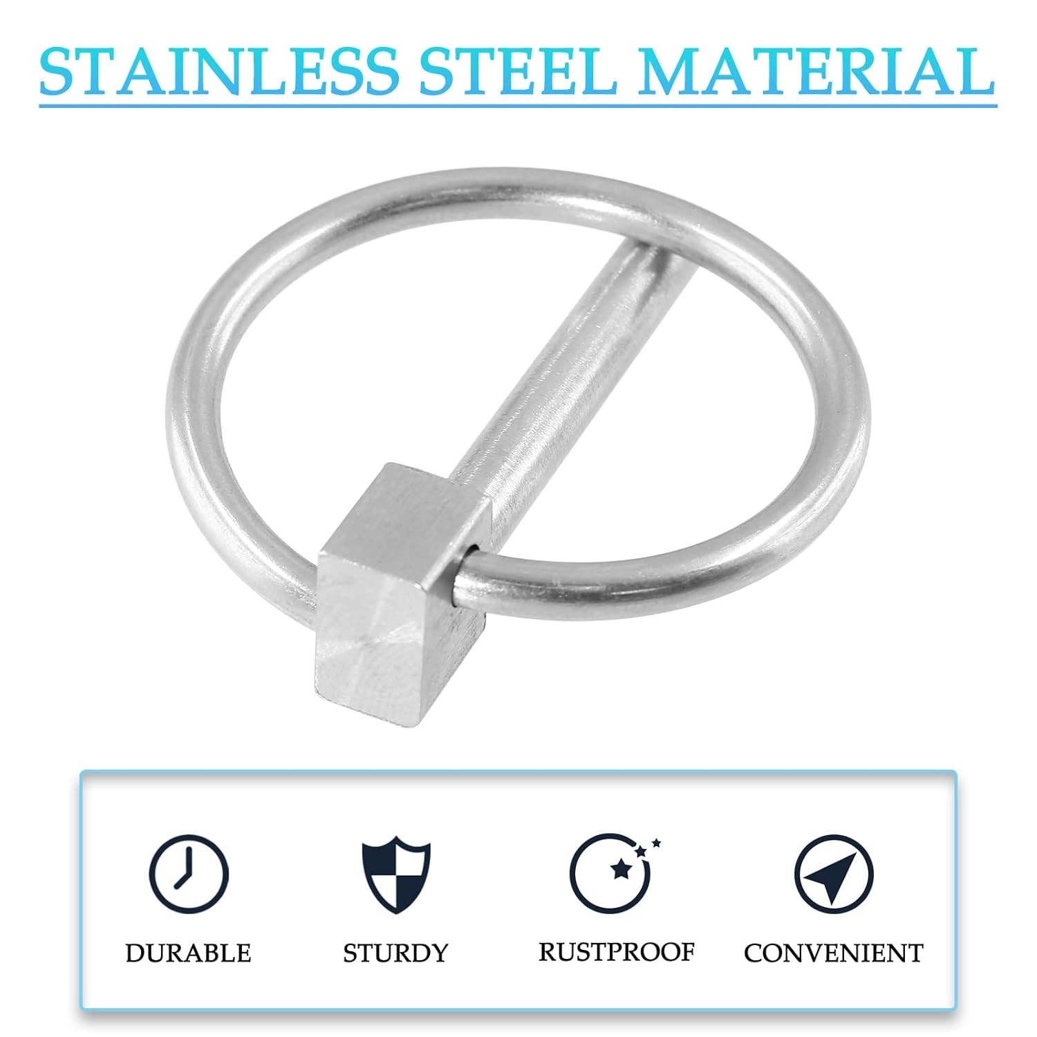 2 Pcs Heavy Duty Lynch Pin, Stainless Steel 3/16″ X 1-1/4″ Linch Pin with Ring f