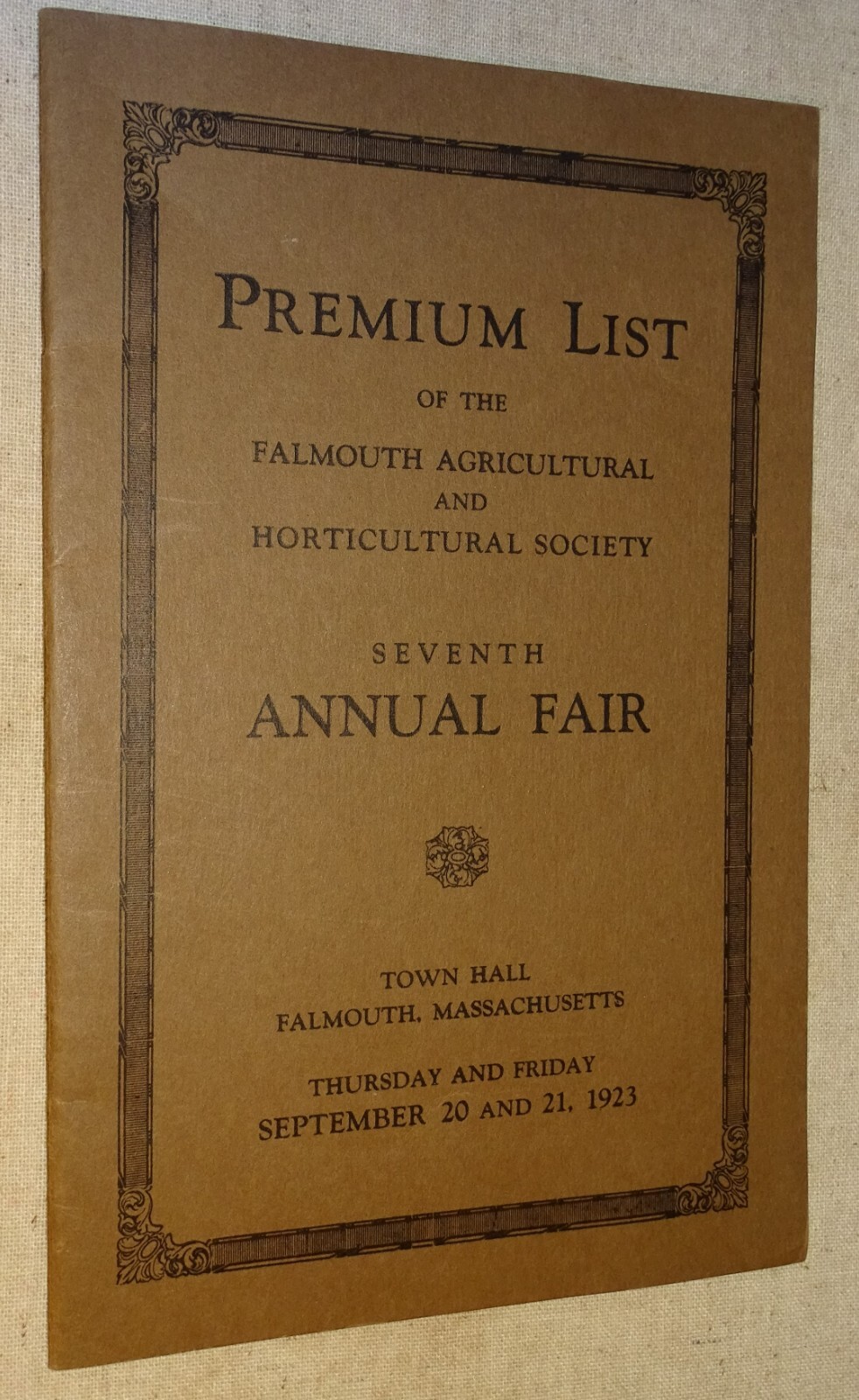 1923 Falmouth Mass Annual Agricultural & Horticultural Fair Premium List Booklet