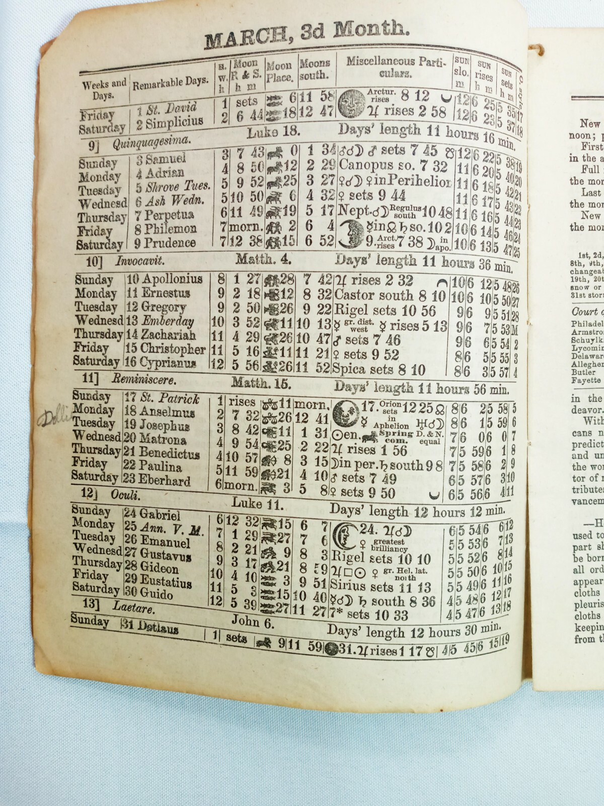 John Bear Baer’s Agricultural Almanac Lancaster, PA Antique Farmers Vintage 1889