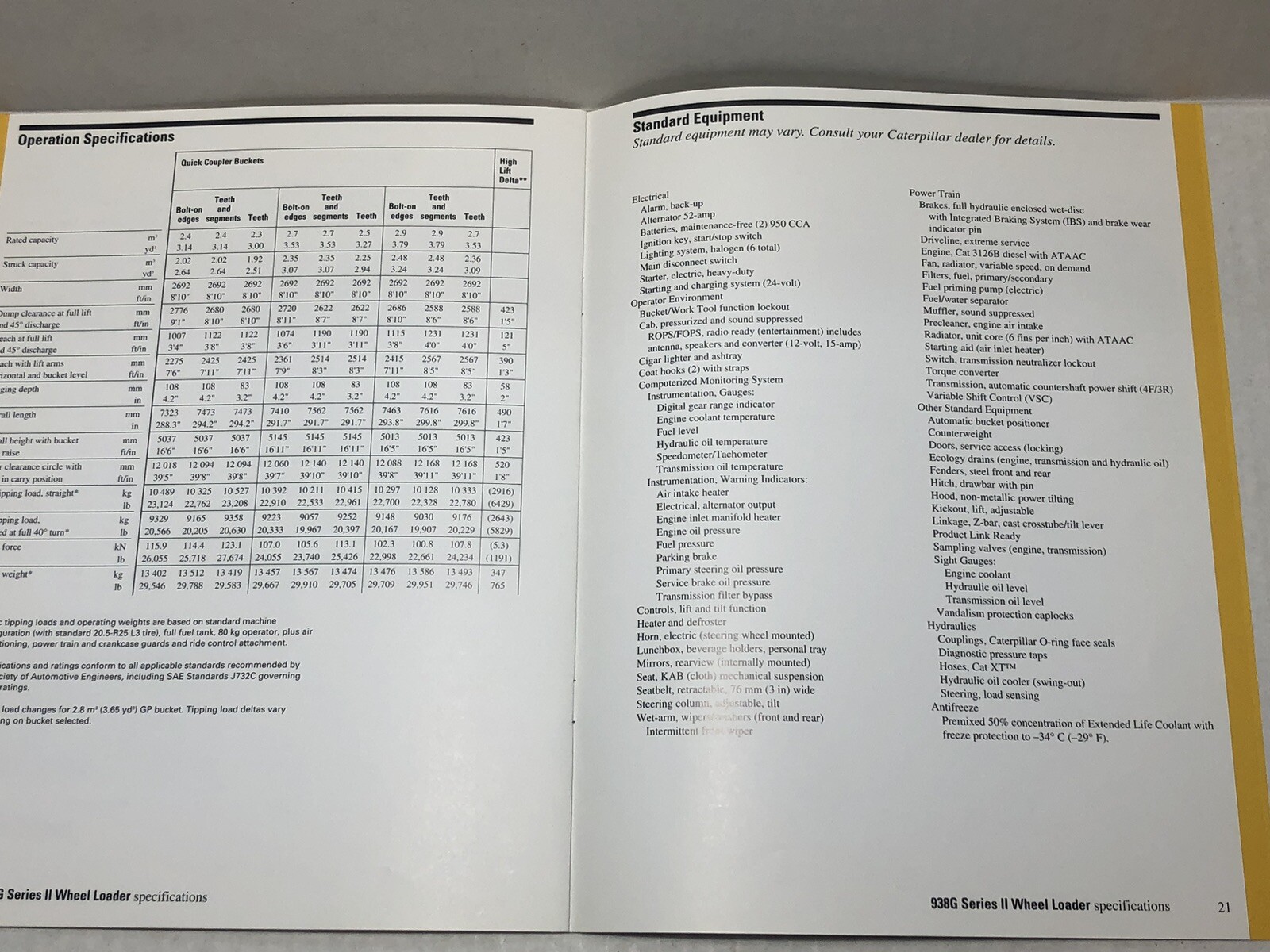 2003 CAT Caterpillar 938G Series II Wheel Loader Specs Sales Brochure