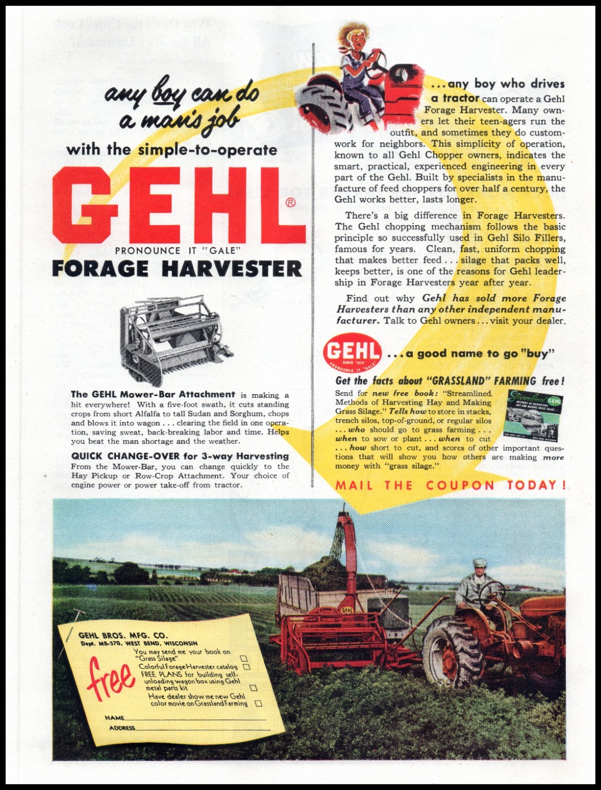 1971 GEHL Forage Harvester Red Farm Tractor 70’s Vintage Print Ad
