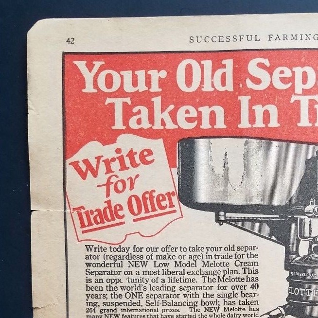 Vintage Print Ad Melotte Cream Separator Dairy Farming Equipment Machinery 1928