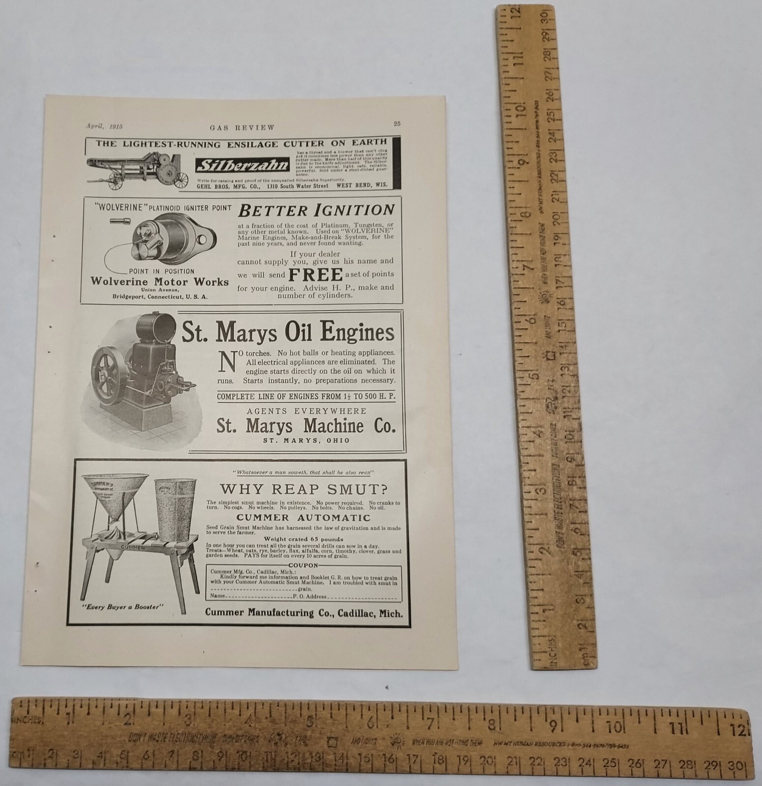 1915 – SILBERZAHN Ensilage Cutter GEHL BROS – magazine ad – listing #5817