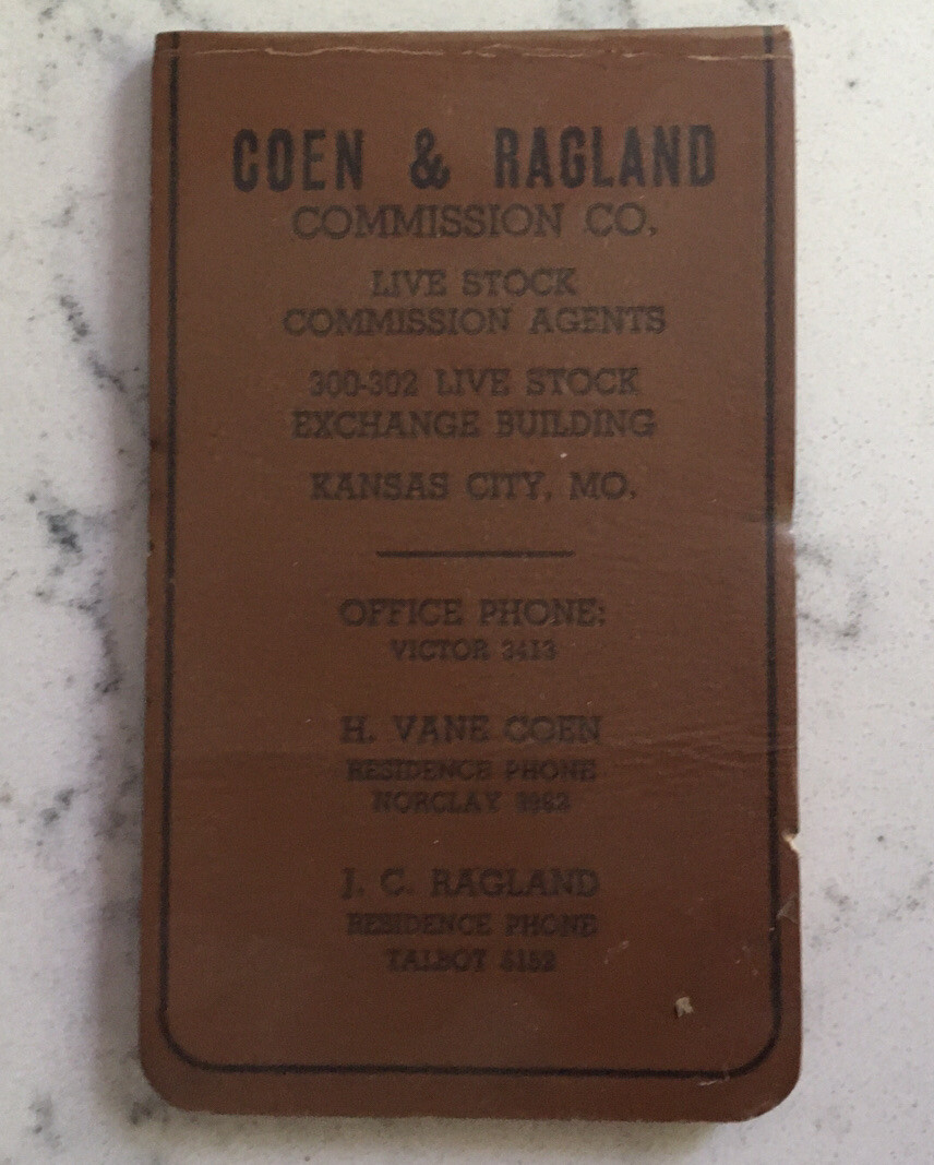 ANTIQUE COEN & RAGLAND KANSAS CITY LIVE STOCK COMMISSION AGENT ADVERTISING BOOK