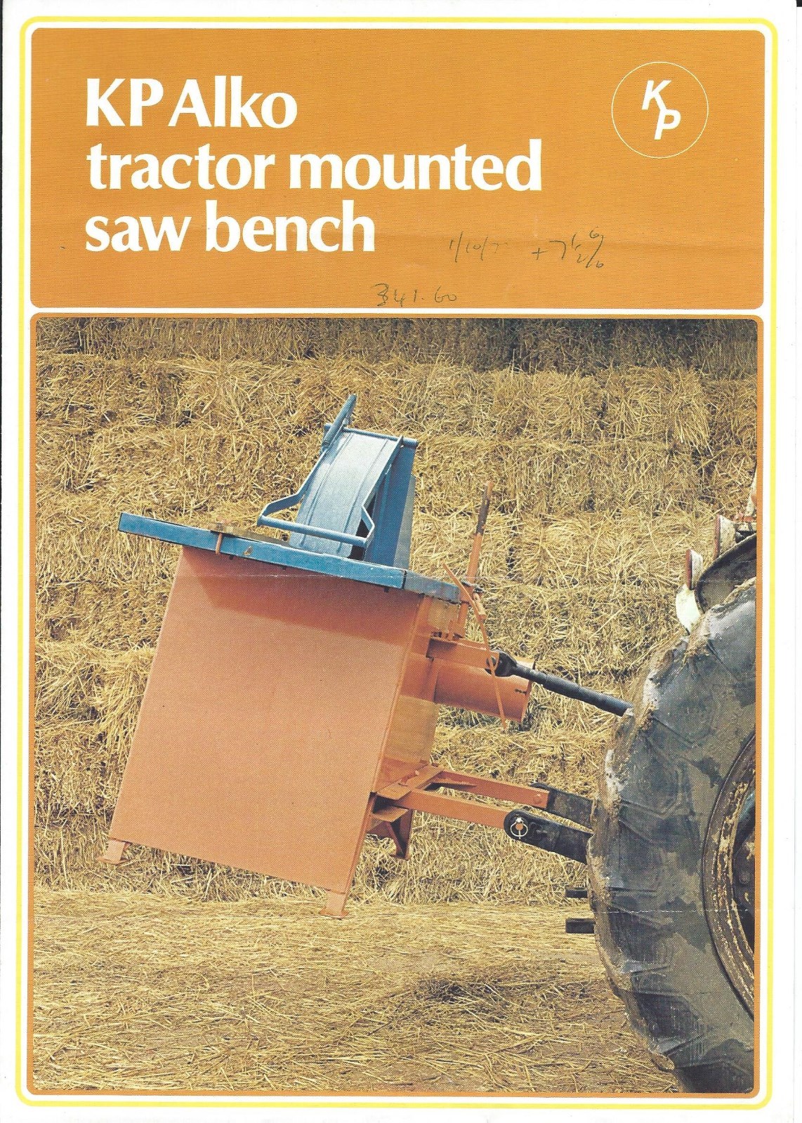 Farm Equipment Brochure – KP Alko – Tractor Mounted Saw Bench – c1970’s (F5655)