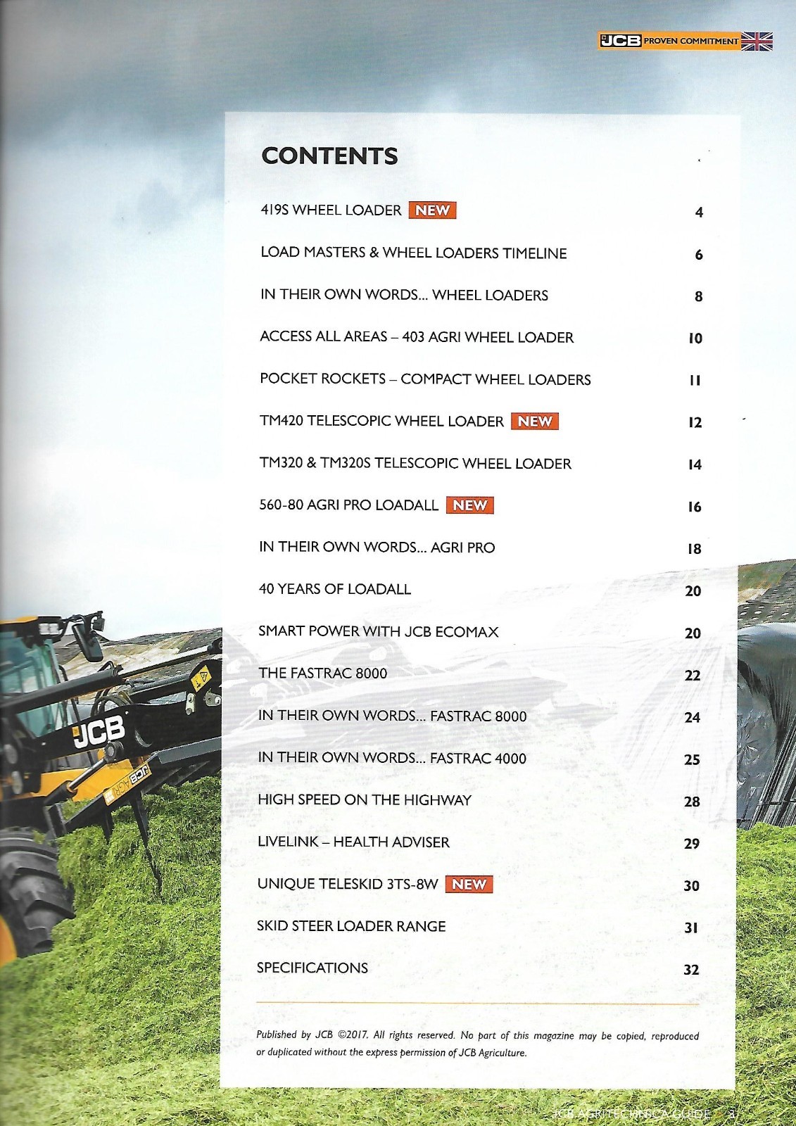 Farm Tractor Brochure – JCB – 419S TM420 Loader Fastrac et al 2017 (F9204)