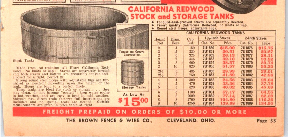 1943 Print Ad STEEL WHEELS & Redwood STORAGE TANK 9.5″ x 6.5″ Jim Brown product