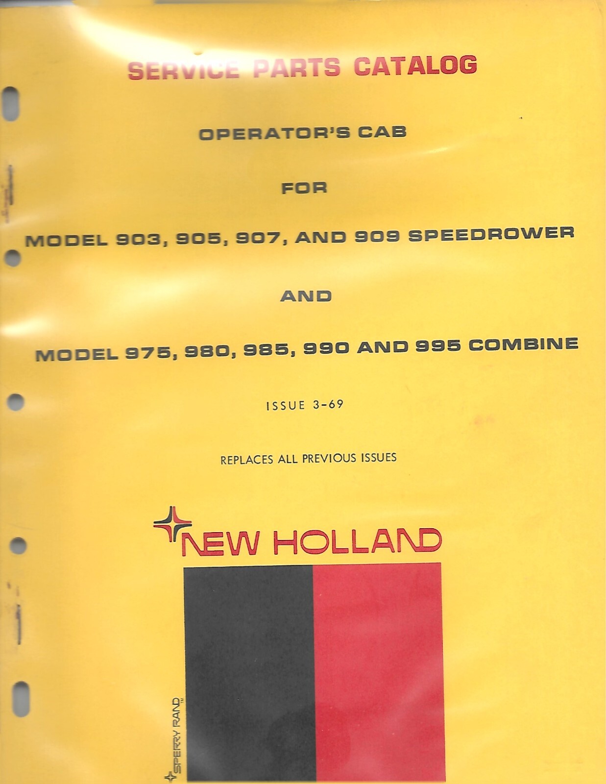 Farm Parts List Catalog – New Holland – Operators Cab 995 Combine et al (FM492)