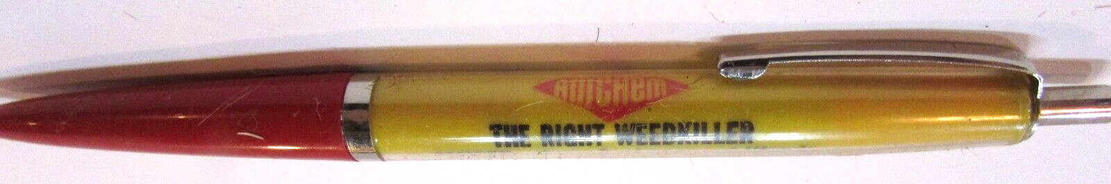 Old 1960’s Amchem Weed Chemical Vintage Red Yellow Plastic Click Ballpoint Pen
