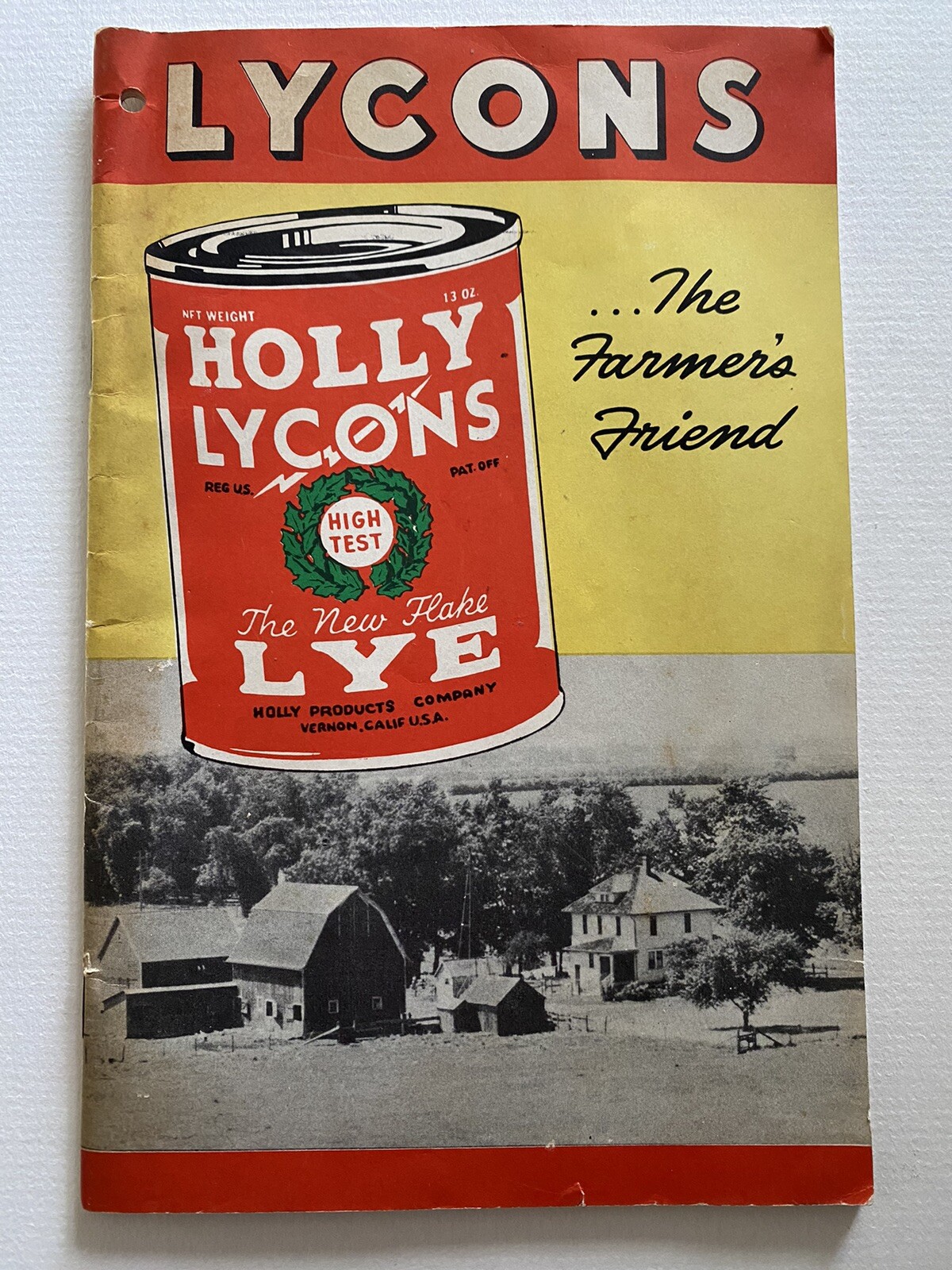 LYCONS The Farmers Friend, New Flake Lye Vintage Handbook Holly Products 1930’s