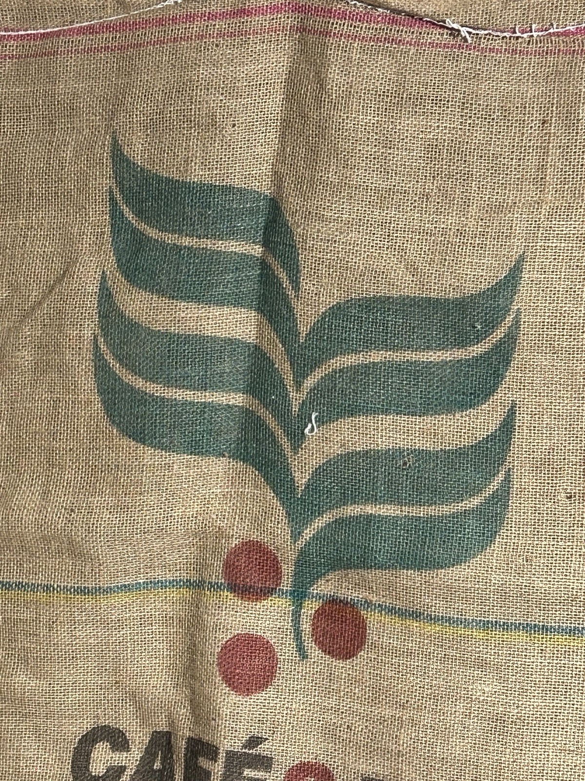 Vintage Large JUTE Bean Bag ~ CAFE’S DO Brasil ~26″ X38″~ Advertising