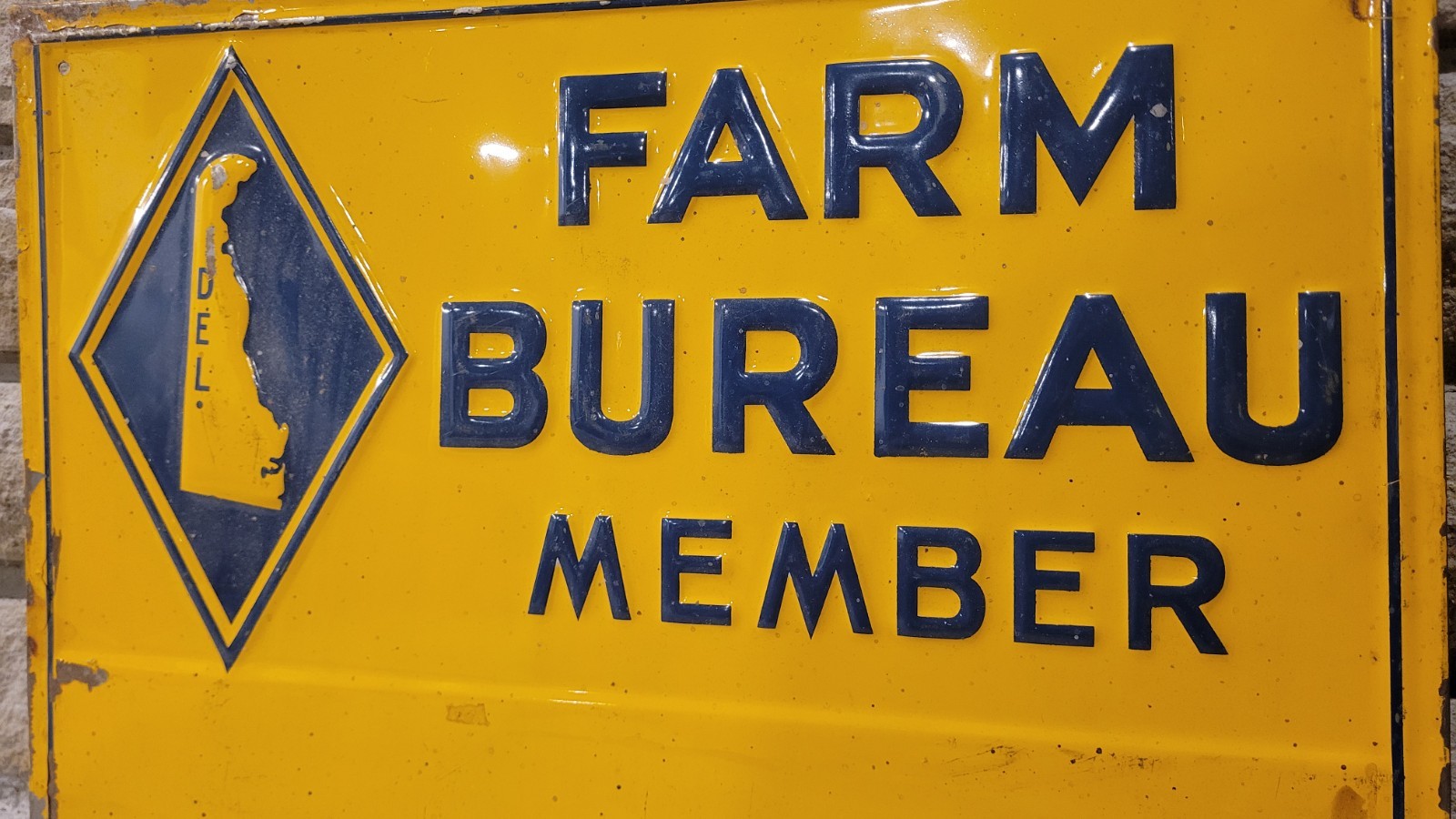 Vintage Original Delaware Farm Bureau Sign Tin Seed Feed Farm Crop Advertising