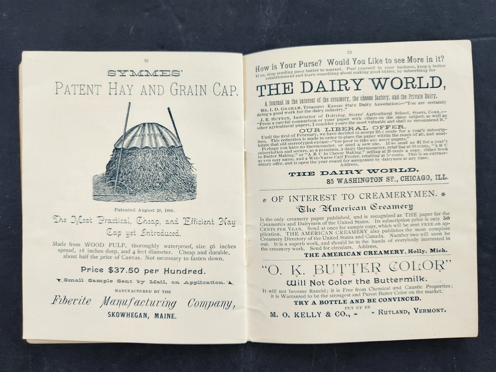1890 antique VERMONT DAIRYMEN’S ASSOC w ADS PROGRAM EXHIBIT 29th annual meeting